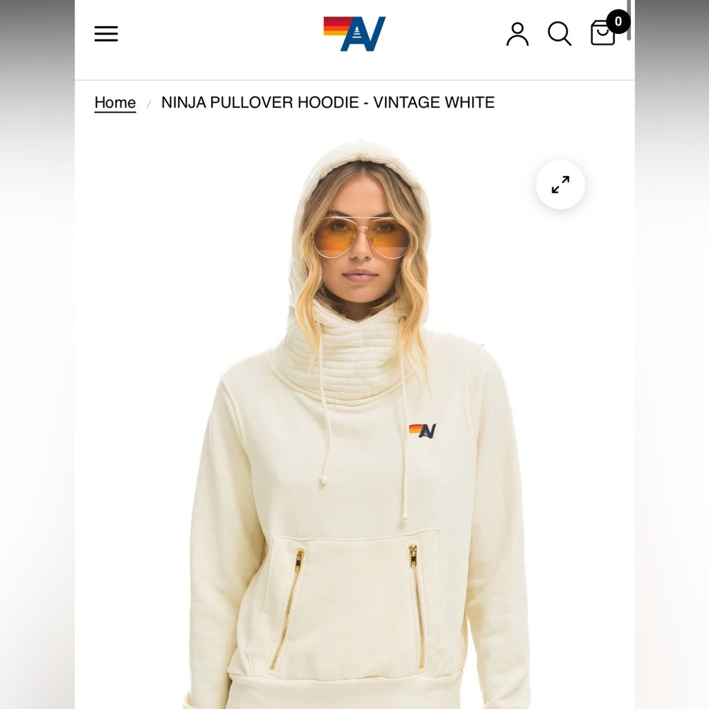 Aviator Nation NINJA PULLOVER HOODIE- White size M